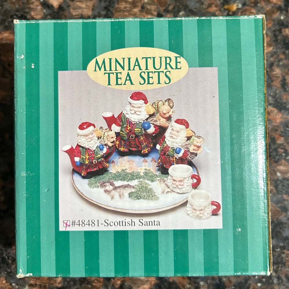 Vintage 1995 Miniature Tea Set with Scottish Santa Design